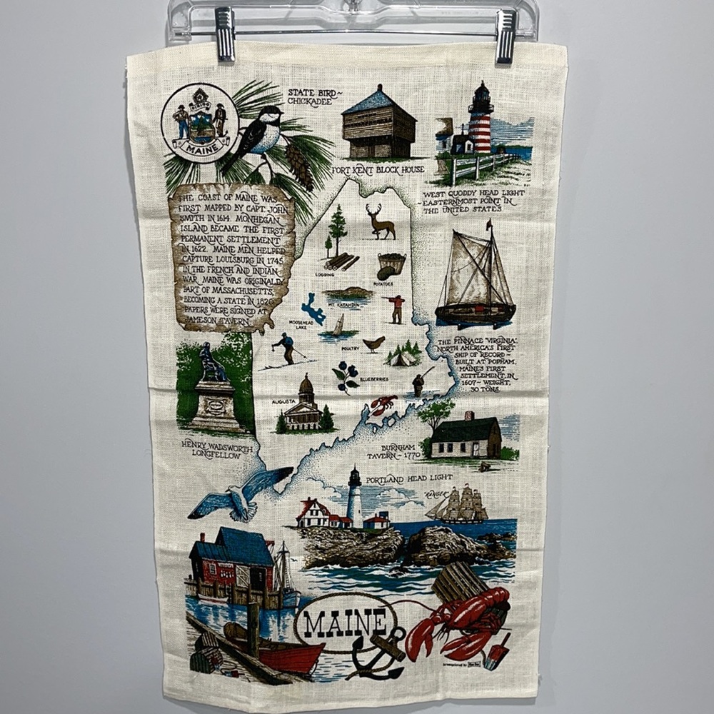 State Of Maine Kay Dee Handprints Linen Tea Towel NEW gift collectible